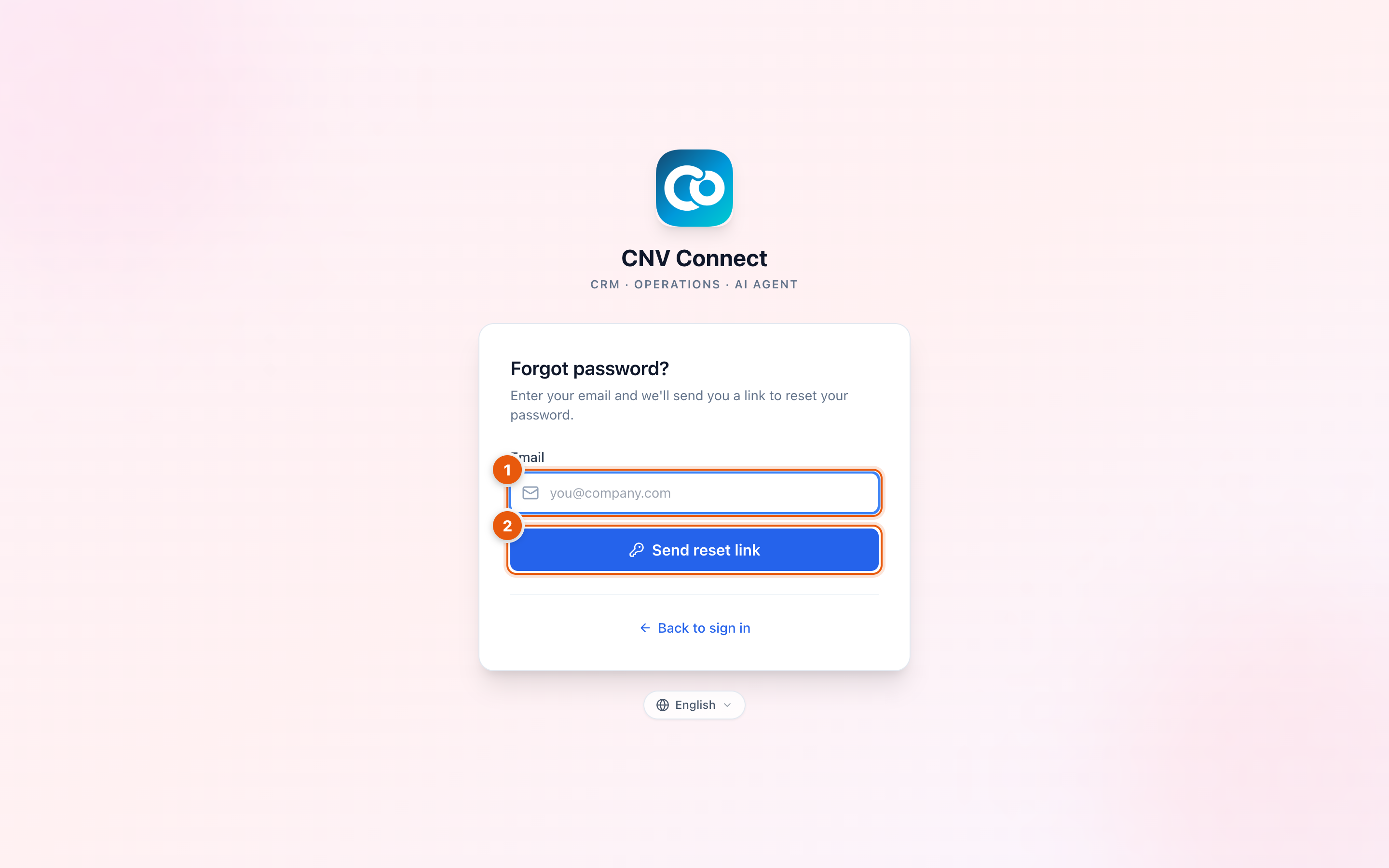 Forgot password form with the e-mail field and the send button marked