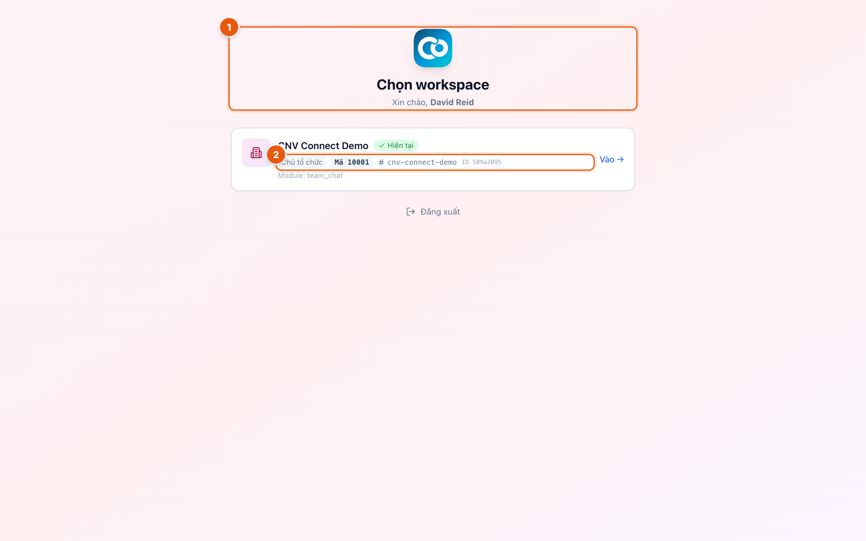 The workspace picker listing the workspaces the signed-in account belongs to